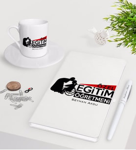 BK Gift Kişiye Özel Özel Eğitim Öğretmeni Beyaz Defter Kalem Türk Kahvesi Fincanı Seti-1 (Model 1)