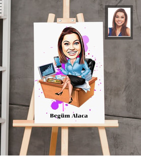Kişiye Özel İş Kadını Karikatürlü  Ahşap Tablo 30x47 Bayan-13