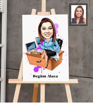 Kişiye Özel İş Kadını Karikatürlü  Ahşap Tablo 30x47 Bayan-13