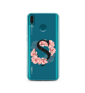 Pembe Çiçekli Harf Tasarım Süper Şeffaf Silikon Telefon Kılıfı Huawei Y9 2019 Ş-