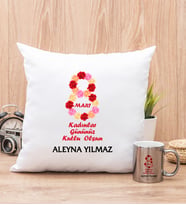 Kadınlar Günü Hediyesi  Yastık ve Silver Kupa Bardak