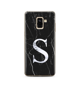 Samsung A8 Plus Siyah Mermer Harf Tasarımlı Telefon Kılıfı S-Harfi 