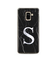 Samsung A8 Plus Siyah Mermer Harf Tasarımlı Telefon Kılıfı S-Harfi 
