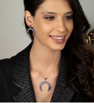 Gümüş Zirkon Taşlı Çift Hilal Tasarım Abiye Günlük Set (Rose)