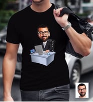 BK Gift Kişiye Özel Bay Genel Müdür Karikatürlü Siyah T-Shirt
