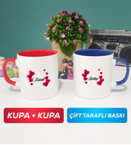 İkili İsme Özel Sevgililer Günü Hediyesi Kupa Bardak Kırmızı Lacivert