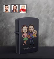 Kişiye Özel Aile Karikatürlü UV Baskılı Siyah Benzinli Çakmak Mod-4