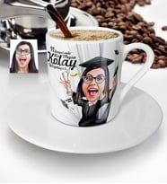BK Gift Kişiye Özel Bayan Mezun Karikatür Türk Kahvesi Fincanı  1