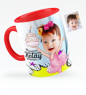 BK Gift Kişiye Özel Kız Çocuk Doğum Günü Karikatürlü Kırmızı Kupa Bardak  1