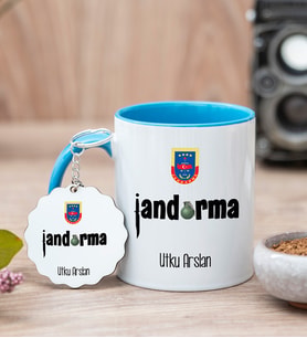 Jandarma Mavi Kupa Bardak Ve Anahtarlık Set