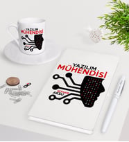 BK Gift Kişiye Özel Yazılım Mühendisi Beyaz Defter Kalem Türk Kahvesi Fincanı Seti-2 (Model 1)