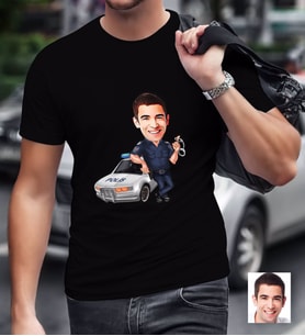 BK Gift Kişiye Özel Bay Trafik Polisi Karikatürlü Siyah T-Shirt
