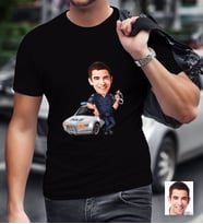 BK Gift Kişiye Özel Bay Trafik Polisi Karikatürlü Siyah T-Shirt