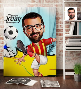 BK Gift Kişiye Özel Bay Futbolcu Sarı Kırmızı Karikatür Kanvas Tablo 70x100cm 1