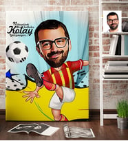 BK Gift Kişiye Özel Bay Futbolcu Sarı Kırmızı Karikatür Kanvas Tablo 70x100cm 1