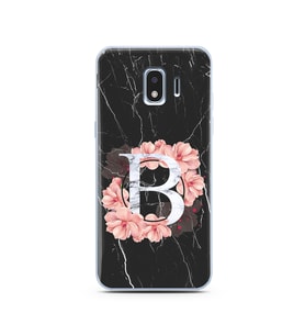 Mermer Çiçekli Harf Tasarım Süper Şeffaf Silikon Telefon Kılıfı Samsung J2 Pro (