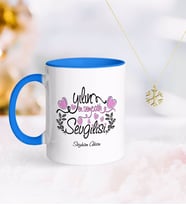 BK Gift Kişiye Özel Yılın En Sempatik Sevgilisi Mavi Kupa ve Kar Tanesi Kolye (Model 1)