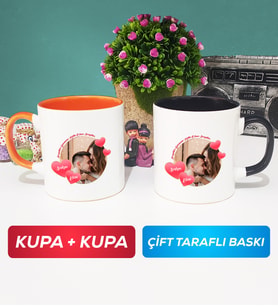 İkili Sevgiliye Sevgililer Günü Hediyesi 8 Kupa Bardak Turuncu Siyah