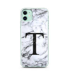 Iphone 11 Beyaz Mermer Harf Tasarımlı Telefon Kılıfı T-Harfi 