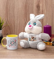 Aşk Her Zaman Kazanır Sarı Kupa Bardak ve Peluş Tavşan