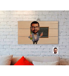 BK Gift Kişiye Özel Erkek Kimya Öğretmeni Karikatürlü Otantik Ahşap Palet Tablo-1