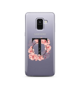 Pembe Çiçekli Harf Tasarım Süper Şeffaf Silikon Telefon Kılıfı Samsung A8 (2018)