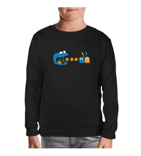 Pac-Man - Kurabiye Canavarı Siyah Çocuk Sweatshirt