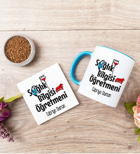 Sağlık Bilgisi Öğretmeni Mavi Kupa Bardak Ve Bardak Altlığı Seti