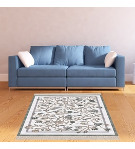 Çiçek Desenli Çerçeveli Dijital Baskı Yıkanabilir Kaymaz Taban Modern Salon Halı ve Yolluk (Yeşil)