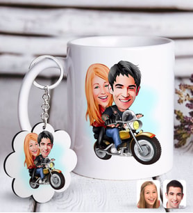 BK Gift Kişiye Özel Sevgililer Karikatürlü Beyaz Kupa ve Anahtarlık Hediye Seti-17 (Model 1)