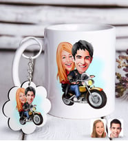 BK Gift Kişiye Özel Sevgililer Karikatürlü Beyaz Kupa ve Anahtarlık Hediye Seti-17 (Model 1)