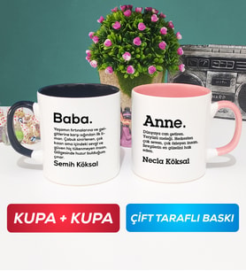 İkili Kişiye Özel Baba ve Anne Kupa Bardak Siyah Pembe
