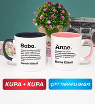İkili Kişiye Özel Baba ve Anne Kupa Bardak Siyah Pembe