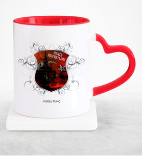 BK Gift Kişiye Özel Mesleki Deniz Kuvvetleri Kırmızı Kalpli Kupa Bardak