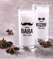 BK Gift Kişiye Özel Renkli Baskılı Baba Kız İkili Rakı Bardağı Seti-2 (Beyaz)