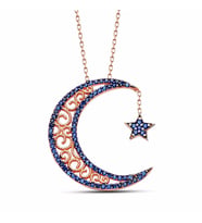 925 Ayar Gümüş Mavi Zirkon Taşlı AyYıldız Kolye