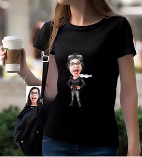 BK Gift Kişiye Özel Bayan Pilot Karikatürlü Siyah T-Shirt