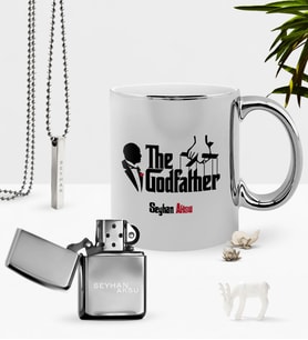 BK Gift Kişiye Özel The Godfather Krom Kupa Benzinli Çakmak Kolye Seti (Model 1)