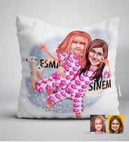 BK Gift Kişiye Özel Kız Kardeşler Karikatürlü Beyaz Yastık-1