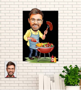 Kişiye Özel Mangalcı Temalı Karikatür Ahşap Tablo