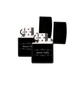 Kişiye Özel İsimli Benzinli Siyah Metal Çakmak 2'li Set