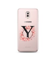 Pembe Çiçekli Harf Tasarım Süper Şeffaf Silikon Telefon Kılıfı Samsung C8  Y-Har