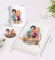 BK Gift Kişiye Özel Yılın En Mükemmel Çifti Karikatürlü Beyaz Defter Kalem ve Kupa Seti-51 (Model 1)