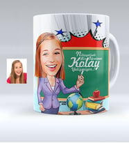 BK Gift Kişiye Özel Bayan Öğretmen Karikatürlü Beyaz Kupa Bardak  1