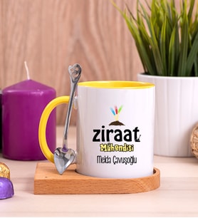 Ziraat Mühendisi Ahşap Altlıklı Sarı Kupa Bardak