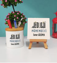 Jeoloji Mühendisi Kalemlik ve Dekoratif Taş Baskı Seti