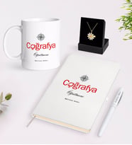 BK Gift Kişiye Özel Coğrafya Öğretmeni Beyaz Kupa Defter Kalem ve İsimli Papatya Kolye Hediye Seti-1 (Model 1)
