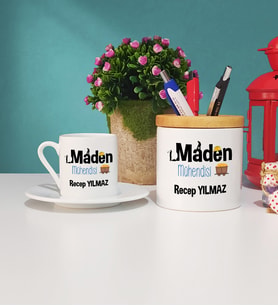 Maden Mühendisi Türk Kahvesi Fincanı ve Kalemlik Seti