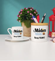 Maden Mühendisi Türk Kahvesi Fincanı ve Kalemlik Seti