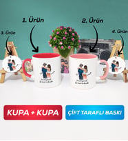 İkili Kırmızı Pembe Sevgiliye Hediye Bir Ömür Sevgililer Günü Hediyesi Kupa Bardak Anahtarlık Hediye Seti